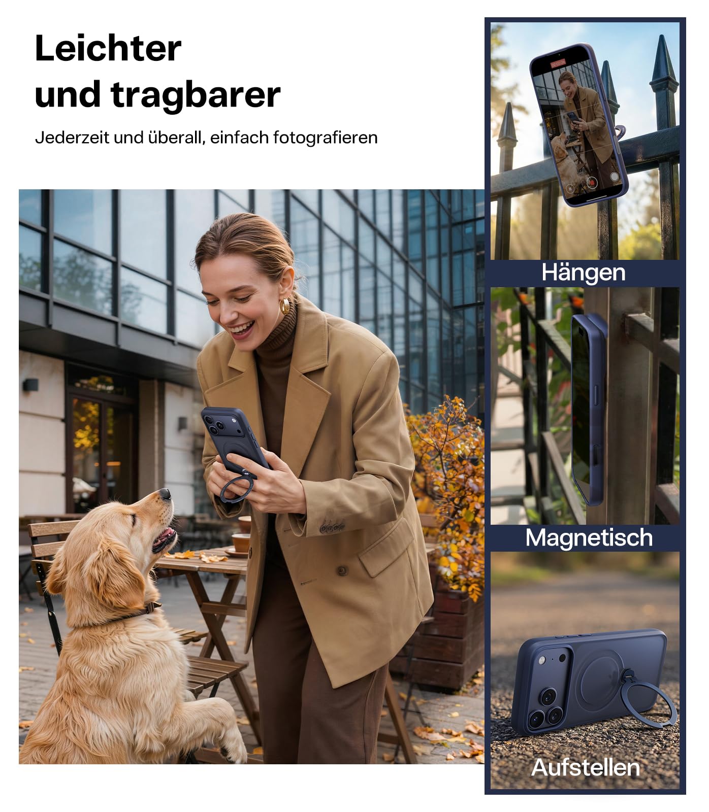 TORRAS Ostand Q3 Spin für iPhone 17 Pro Hülle (360°Stabilen Ständer für Magsafe) Militärschutz Handyhülle für iPhone 17 Pro Case mit Kamera-Tastenschutz Schlank Kratzfeste Matt Rückseite Blau