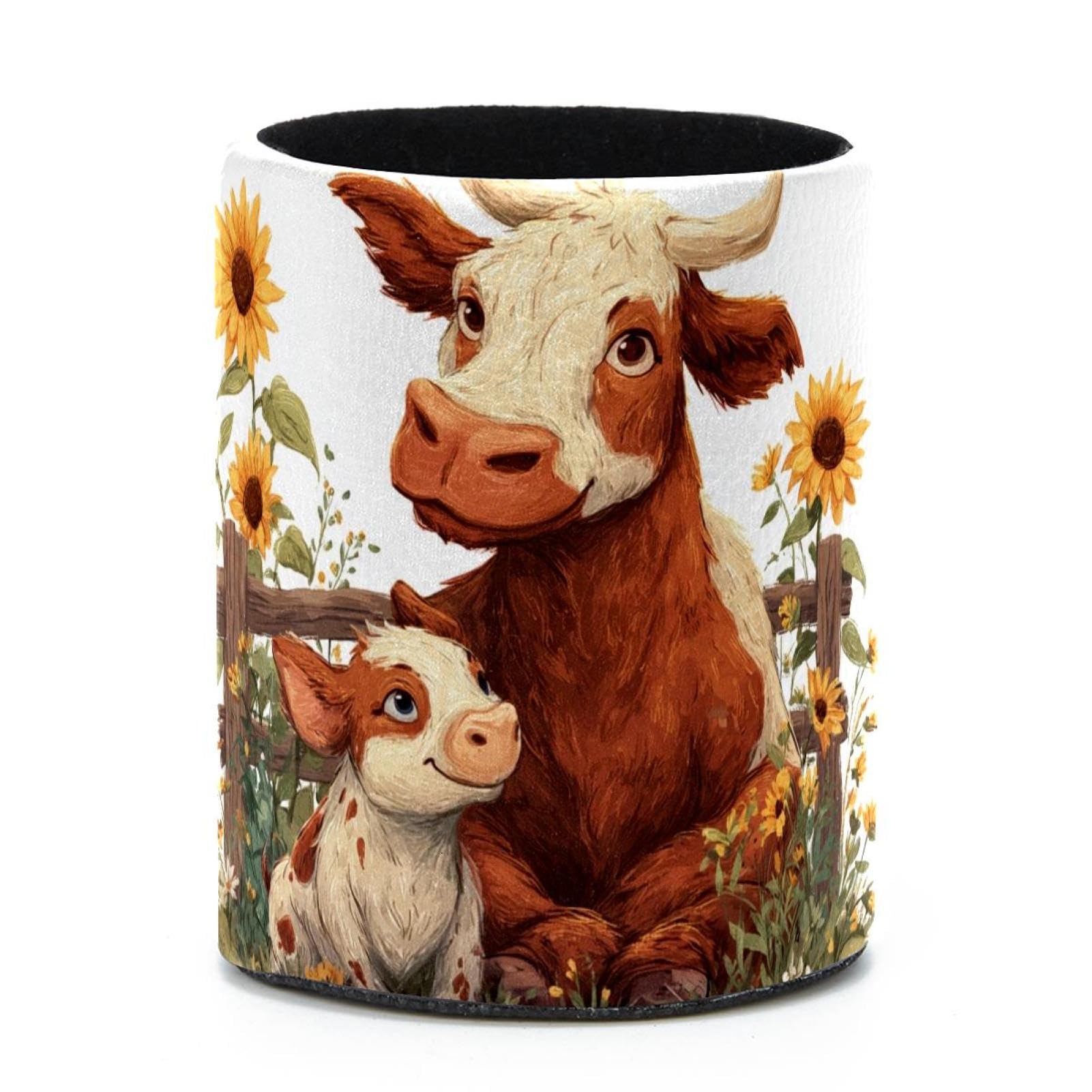 VAPOKF Round Pencil Holders for Desk, Cows and Sunflowers Pen Holders Pen Pot Makeup Brushes Storage Desktop Stationery Supplies Organiser for Home Office