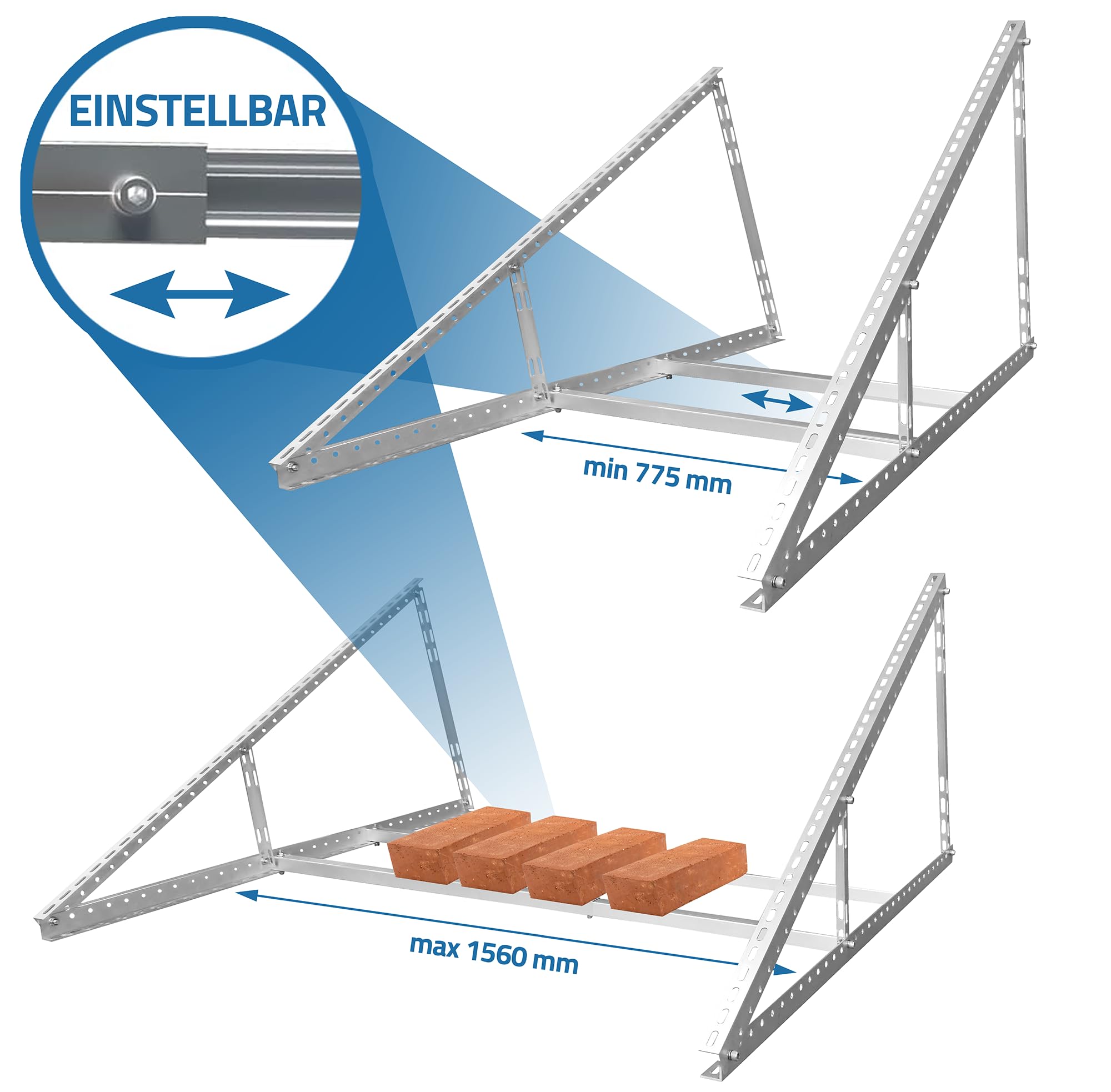 Dreieckiges Ballast-Set für 2 Solarpanel-Montage 1180mm Solarmodul Aufständerung, Vollständig einstellbar!