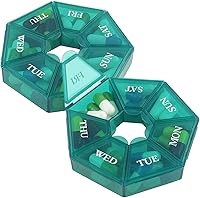 Vista 12 de Pastillero portátil de 7 caras, planificador de medicamentos, estuche pequeño (contenedor semanal de siete días) para medicamentos, cajas de soporte