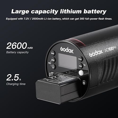 Miniatura 3 de AD100pro - Luz estroboscópica portátil de 100 W, 2600 mAh, 2.4 G, sistema X Willess, 18000 HSS 0.01-1.5s Reciclaje 360 Flashes de potencia completa