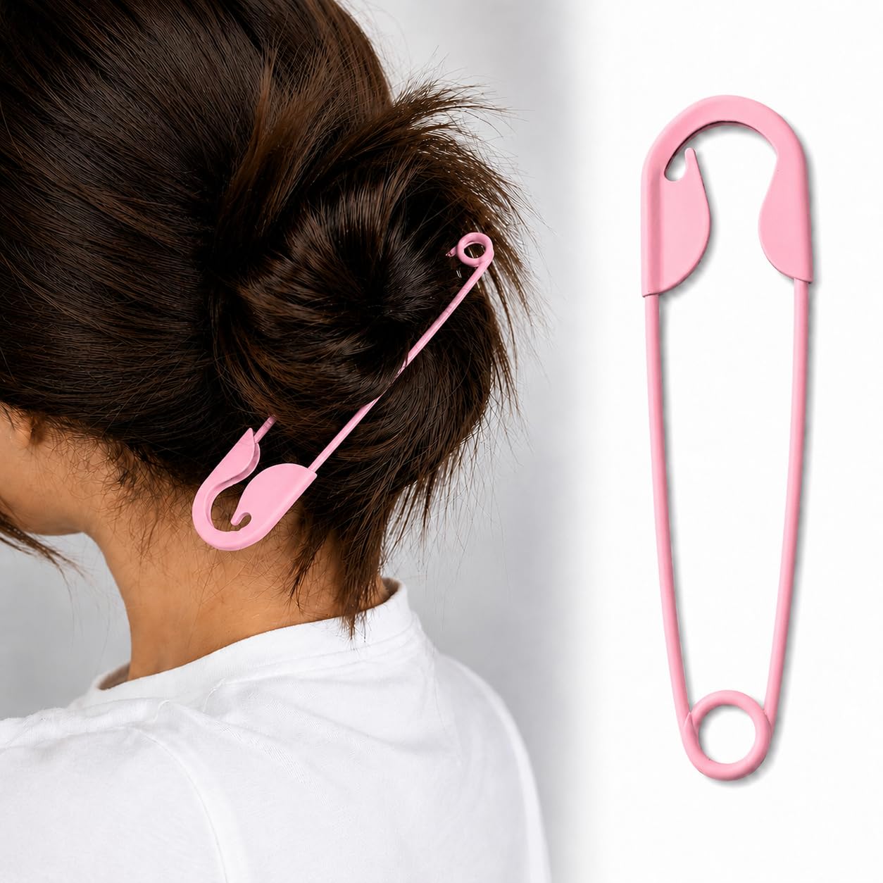 Candy Pop Oversized Safety Pin Hair Clip for Women Stylish | Baby Pink Large Hair Pin for Buns & Updos | Punk Fashion Hair Accessory for Party Casual Daily Wear & Statement Styling-image-17