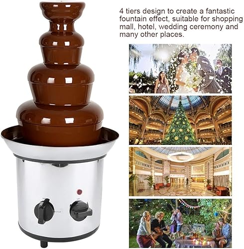 Miniatura 3 de Fuente de fondue de chocolate, fácil de montar, 4 niveles, de acero inoxidable, eléctrica, para derretir chocolate, fuente de fondue US Plug 110 V