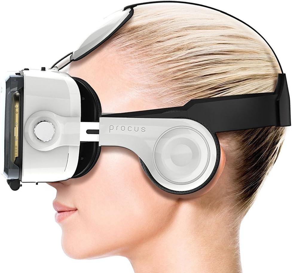 Procus PRO Virtual Reality Headset - 100-120 Degree FOV with Highest Immersive Experience - Inbuilt Headphones (White)