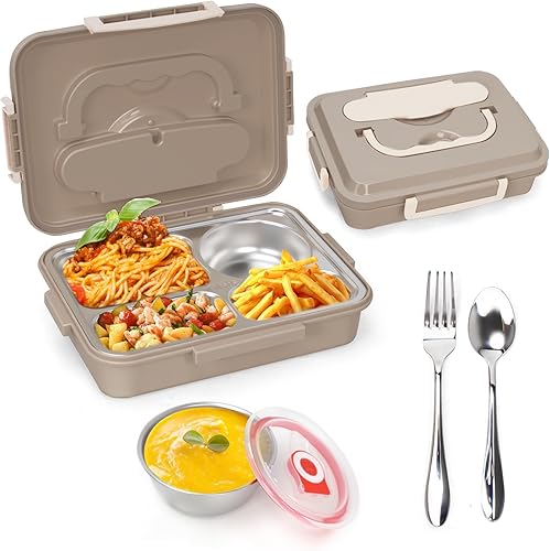AGNDTXR - Lonchera aislada de acero inoxidable 304, sellada a prueba de fugas, hombres y mujeres adultos son aplicables, cuatro compartimentos,