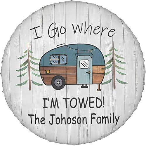 Miniatura 7 de Cubierta personalizada para llanta de repuesto con texto en inglés "I Go Where I'm Towed", cubierta protectora de ruedas impermeable para Jeep,