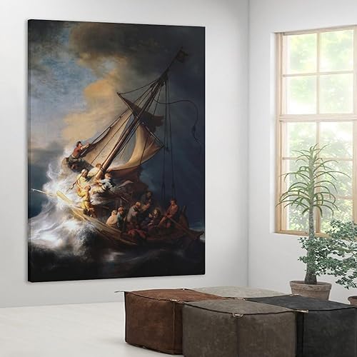 Miniatura 4 de Rembrandt - Póster en lienzo con texto en inglés "The Storm on the Sea of Galilea", para dormitorio, paisaje, oficina, habitación, regalo,