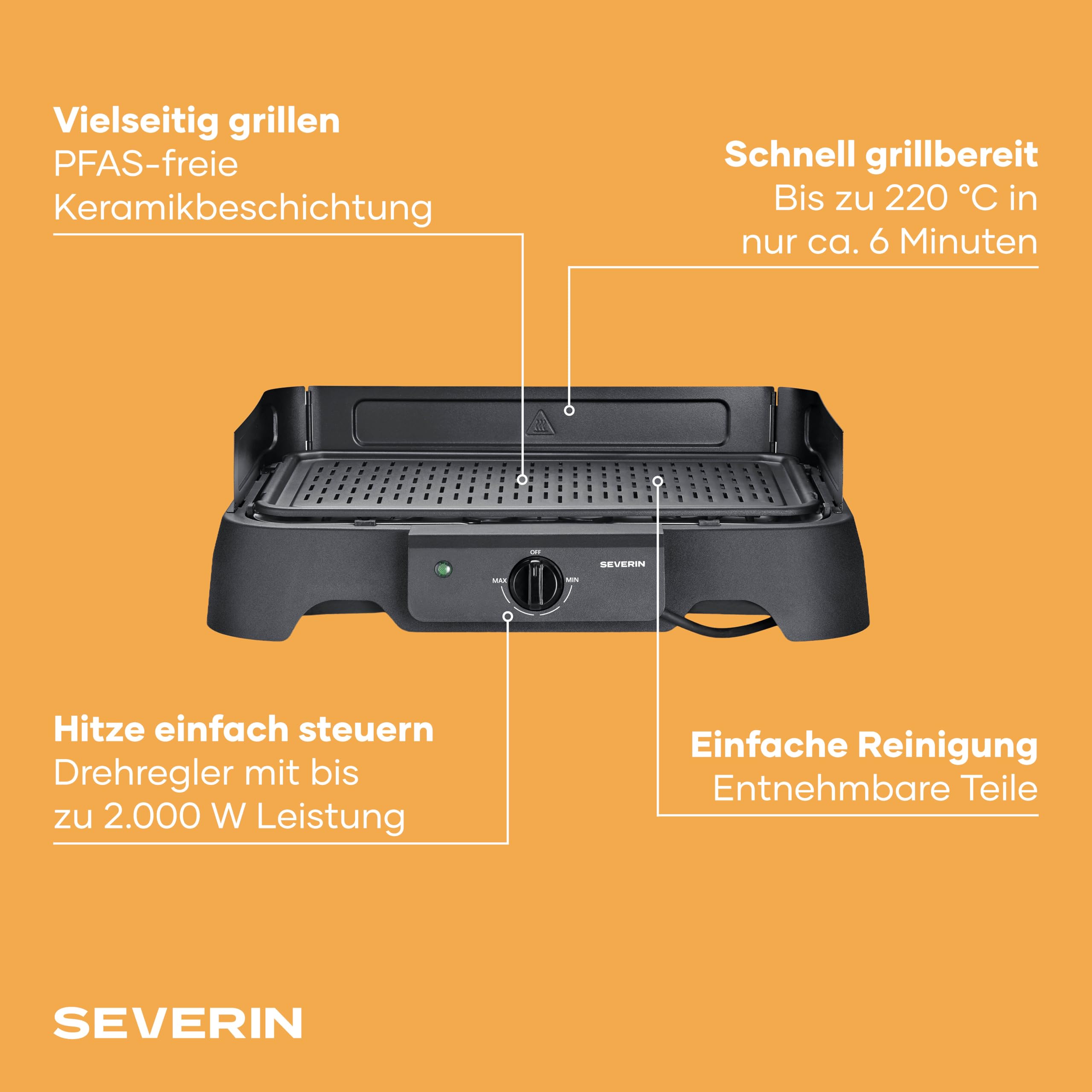 Severin Tischgrill 2000W 40-220°C 39x23cm schwarz