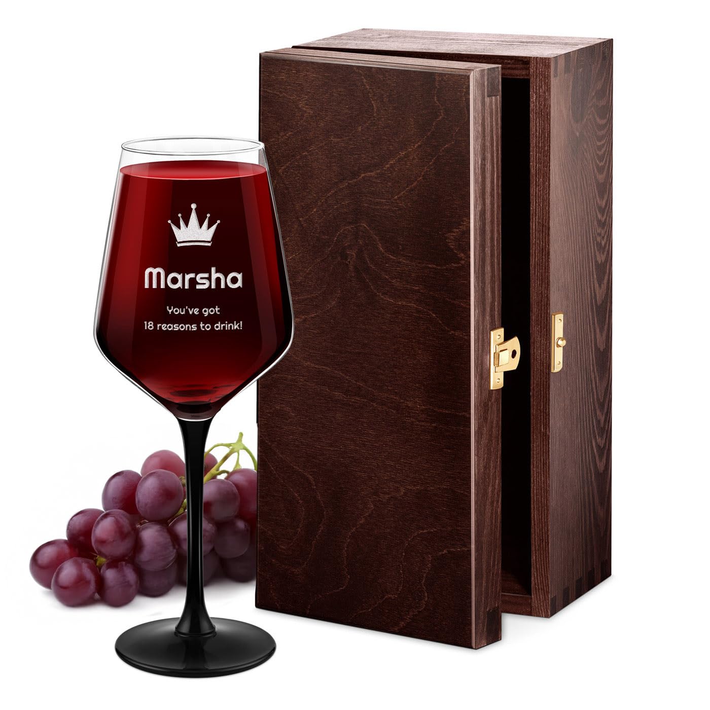 Maverton 300ml Wine Glass for Woman - Engraved Glassware for Birthday - Surprise Her - Excellent for Red Wine - Elegant Glass for Lady - Personalised Glass for Wife - Queen