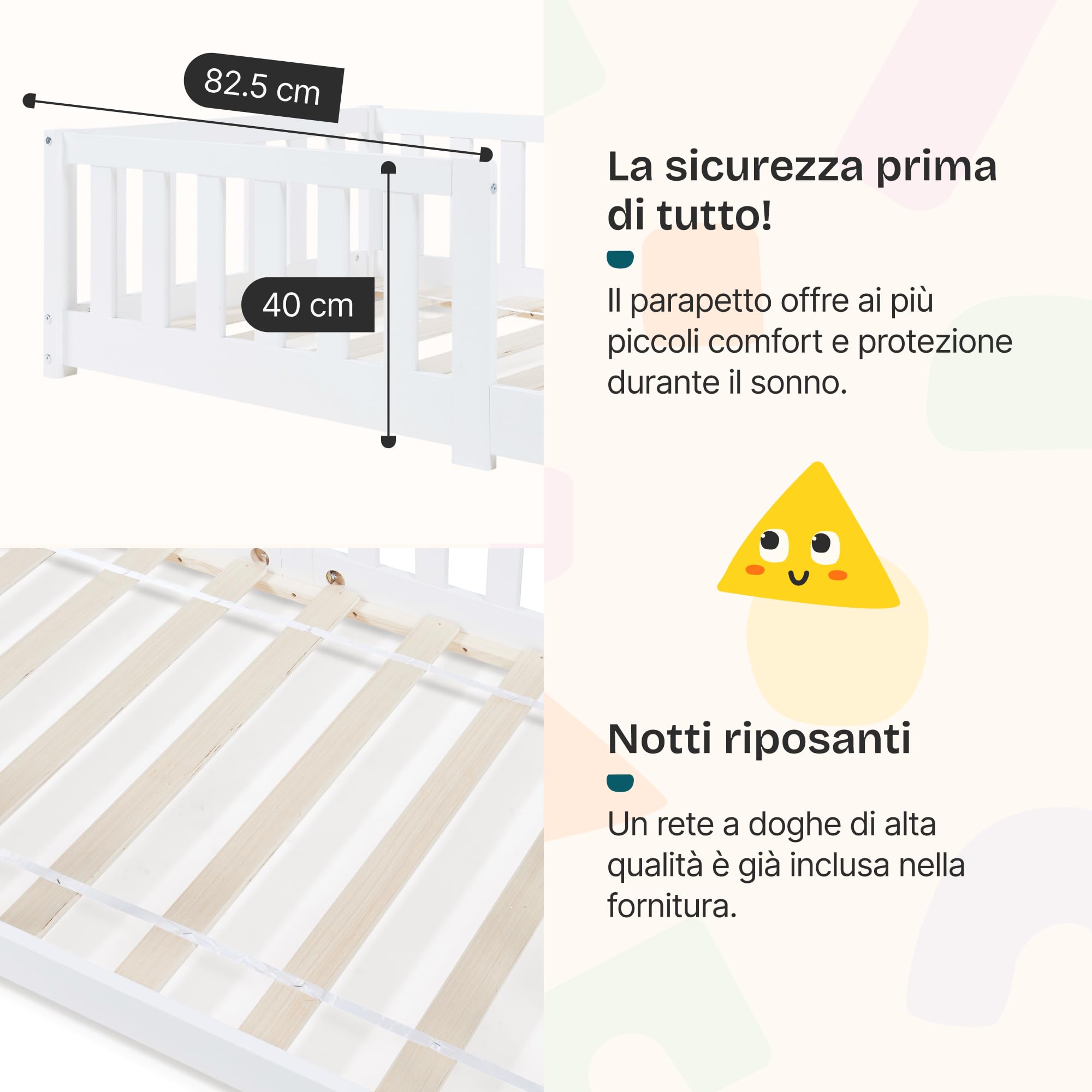 [en.casa] Letto per Cameretta con Barriera Protezione Anticaduta Struttura Letto Singolo Montessori in Legno di Pino con Zona di Riposo 80 x 160 cm - Bianco