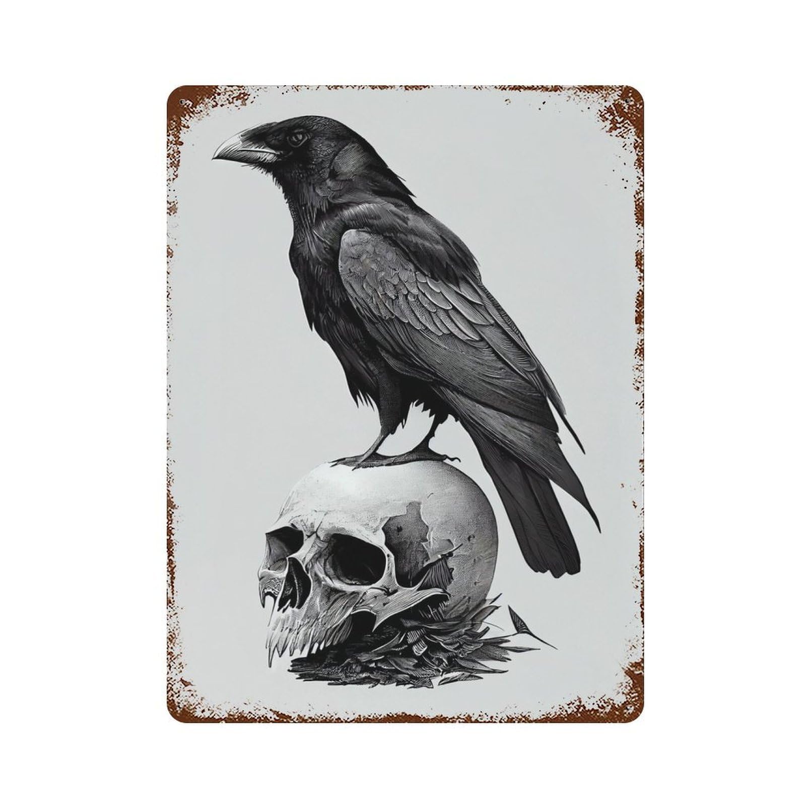 Raven Skulls 15.7"x11.8" Rusty Metal Tin Sign, Novelty Wall Decor for Cafe, Home Bar And Lounge Decor