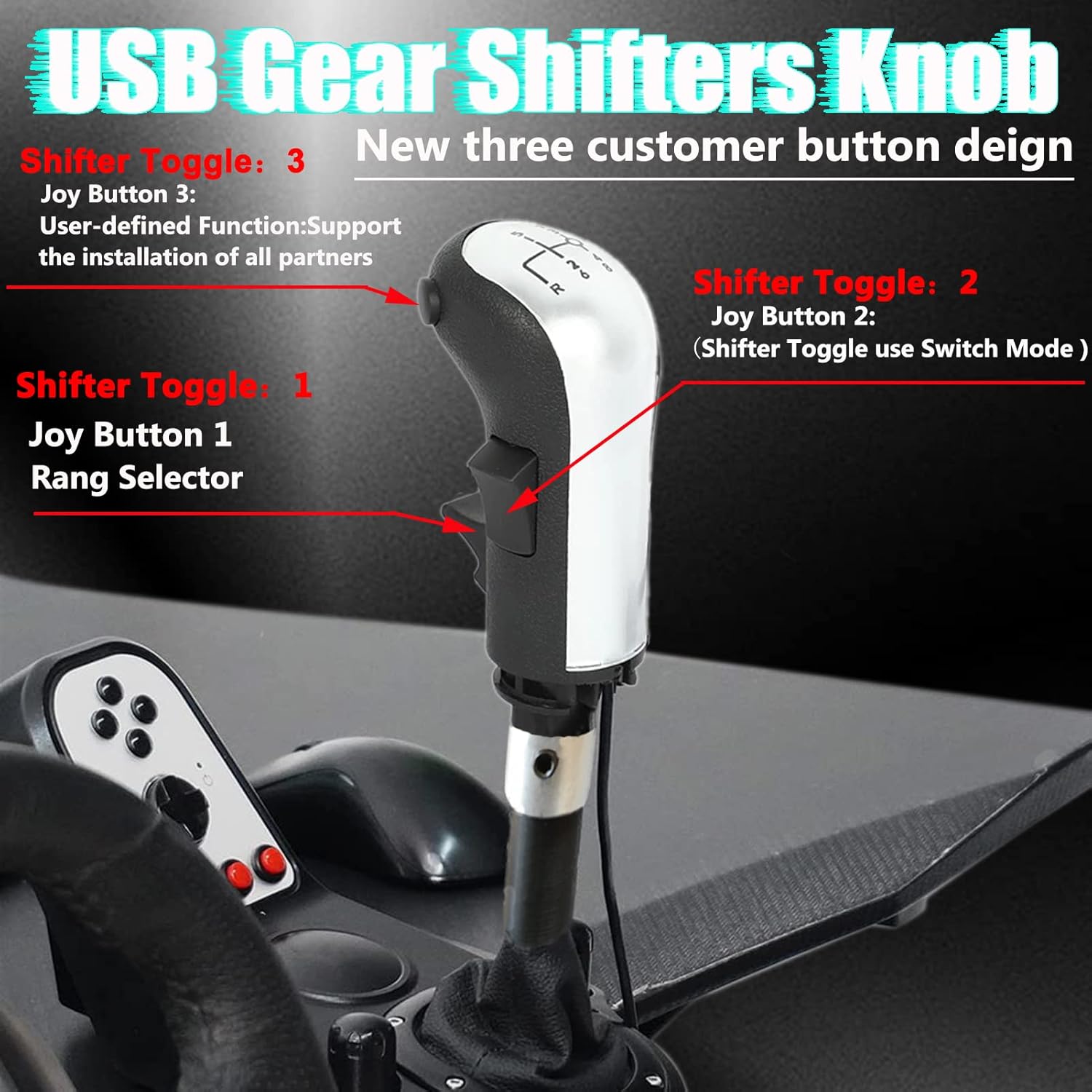 USB Gearshift Knob Support G29 G920 G27 for Simracing Game Sim Rig ETS2&ATS Games Euro Truck Simulator Shifter (Blck-Gear Shift Shifter Knob)