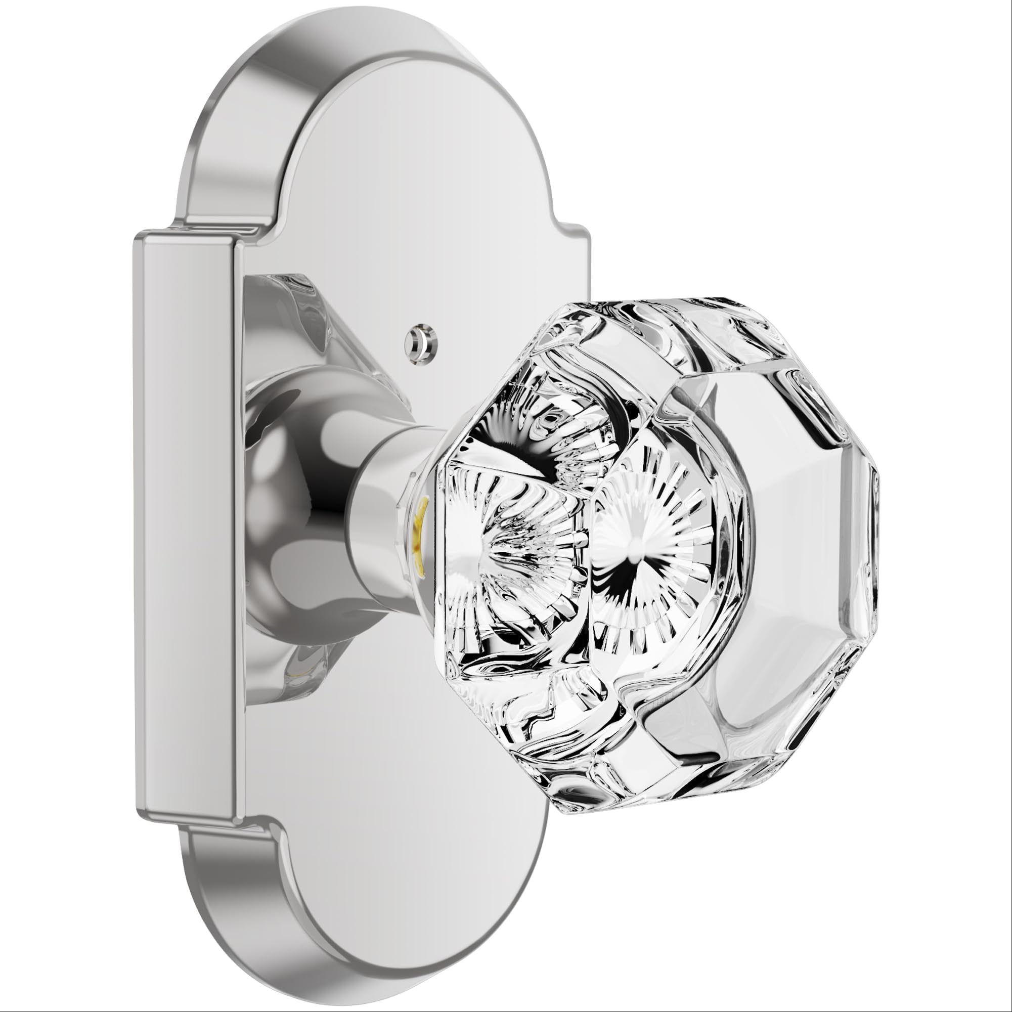 BonKuDoo Crystal Door Knobs with Lock for Bed/Bath, Interior Privacy Door Handle, Octagonal Glass Door Knobs Polished Chrome