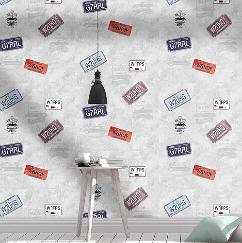 F9454 - Papel tapiz para placa de matrícula, 17.7 x 9.8 pies, vinilo gris, extraíble, autoadhesivo, adhesivo para muebles para decoración del hogar