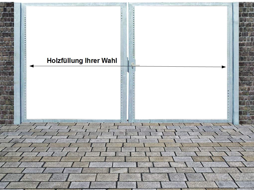 SRM-Design Einfahrtstor – Doppelflügeltor, verzinkt, mit Pfosten, ohne Holzfüllung, 350 cm x 160 cm