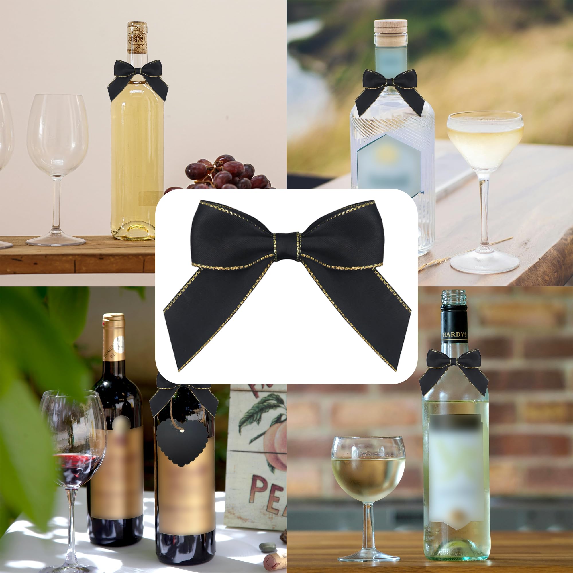 Decorazione di Etichette Bottiglie di Vino, Etichette per Vino 20Pcs Etichette per Bottiglia e 20Pcs Fiocchi Regalo Targhette Etichette Carta Kraft per DIY Bottiglie di Vino Spumante (Nero)