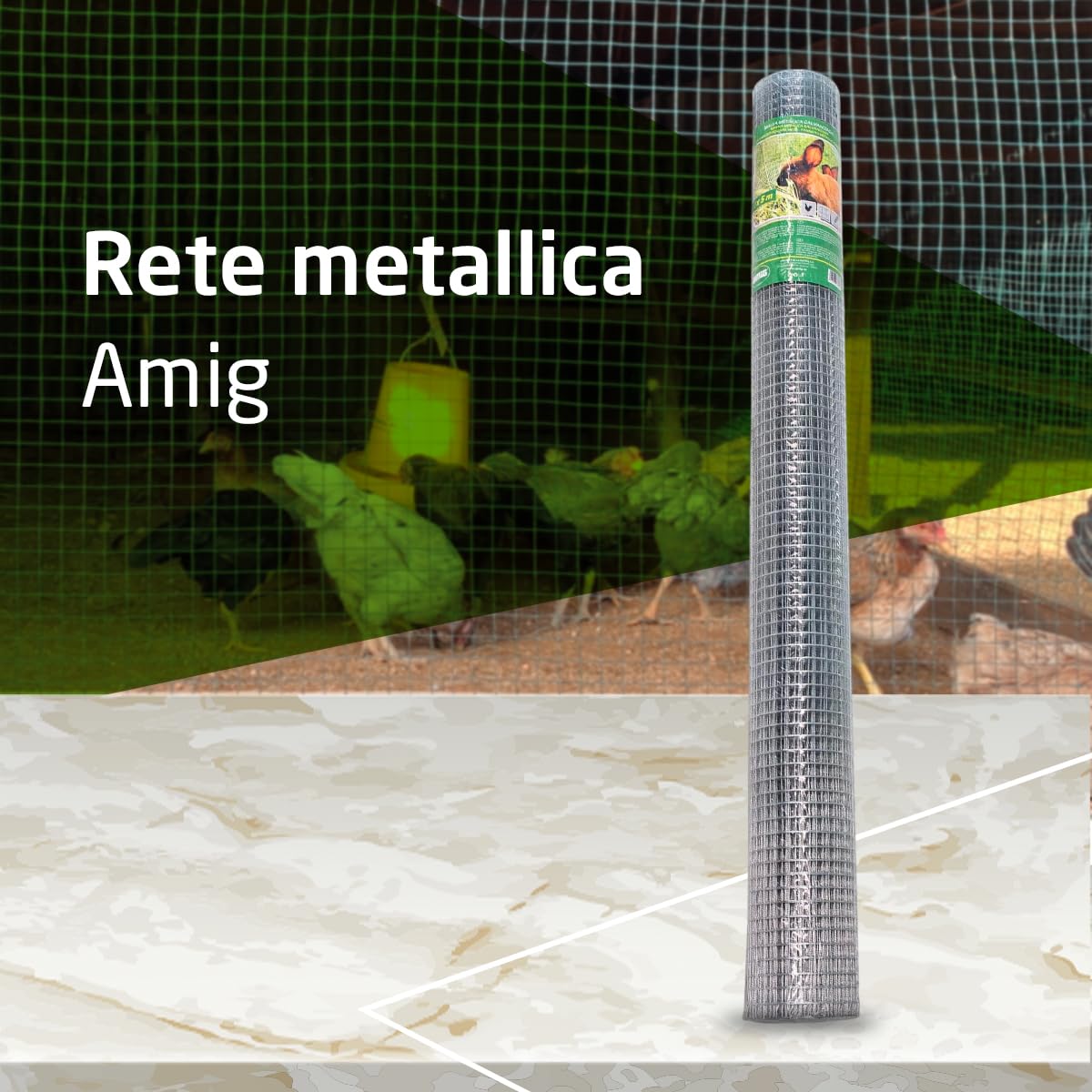 Amig - Rete Metallica Zincata Quadrata | Realizzato in acciaio zincato | Misure: 1 mx 5 m | Ideale per applicazioni di pollame, agricoltura, giardinaggio ed edilizia