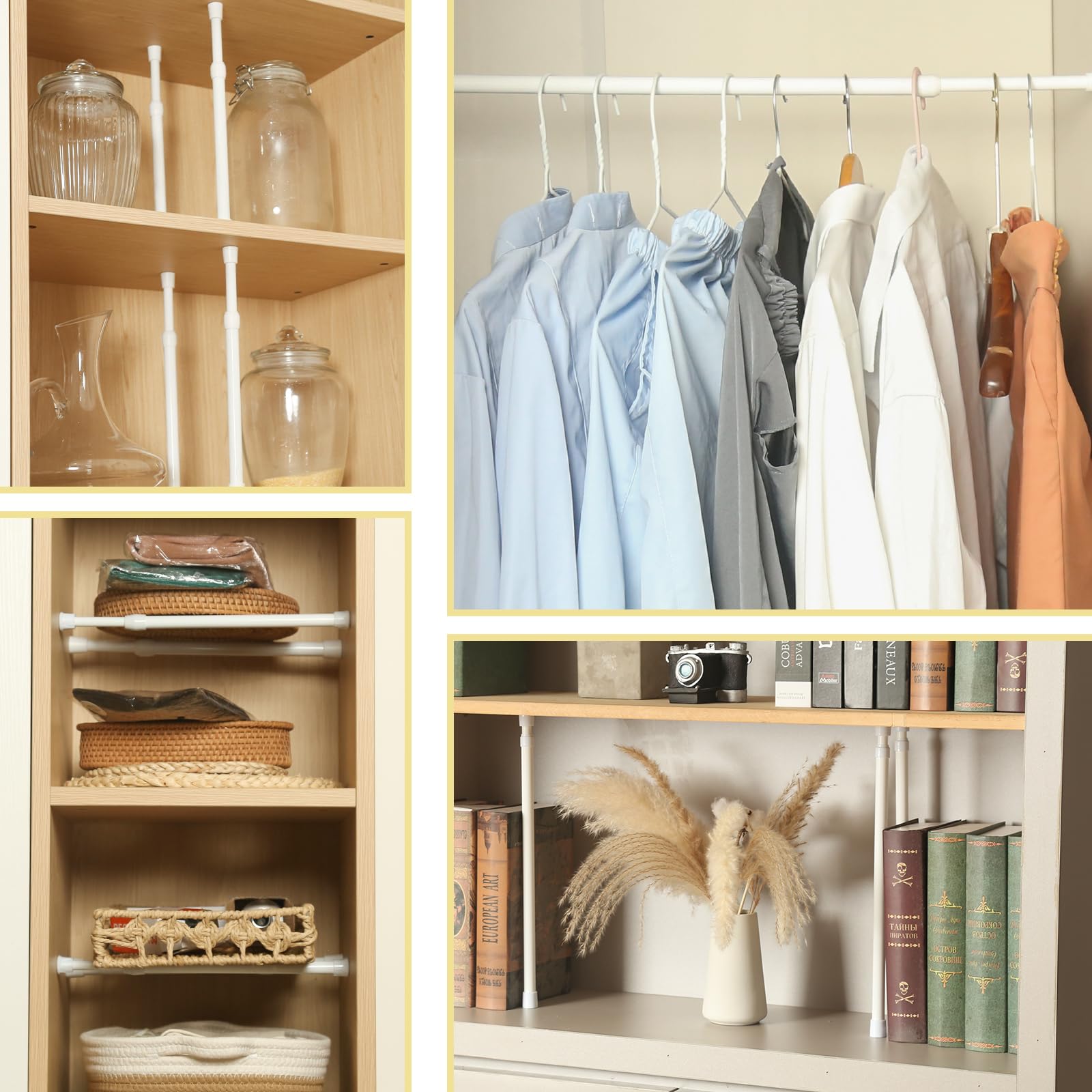 2 Pcs Small Tension Rod 12-20 inch Spring Rod, Tension Rod Spring Tension Rod, Small Tension Curtain Rod, Short Thin Tension Rod, Mini Tension Rods for Closet, Cabinets, Cupboard, Drawers, White