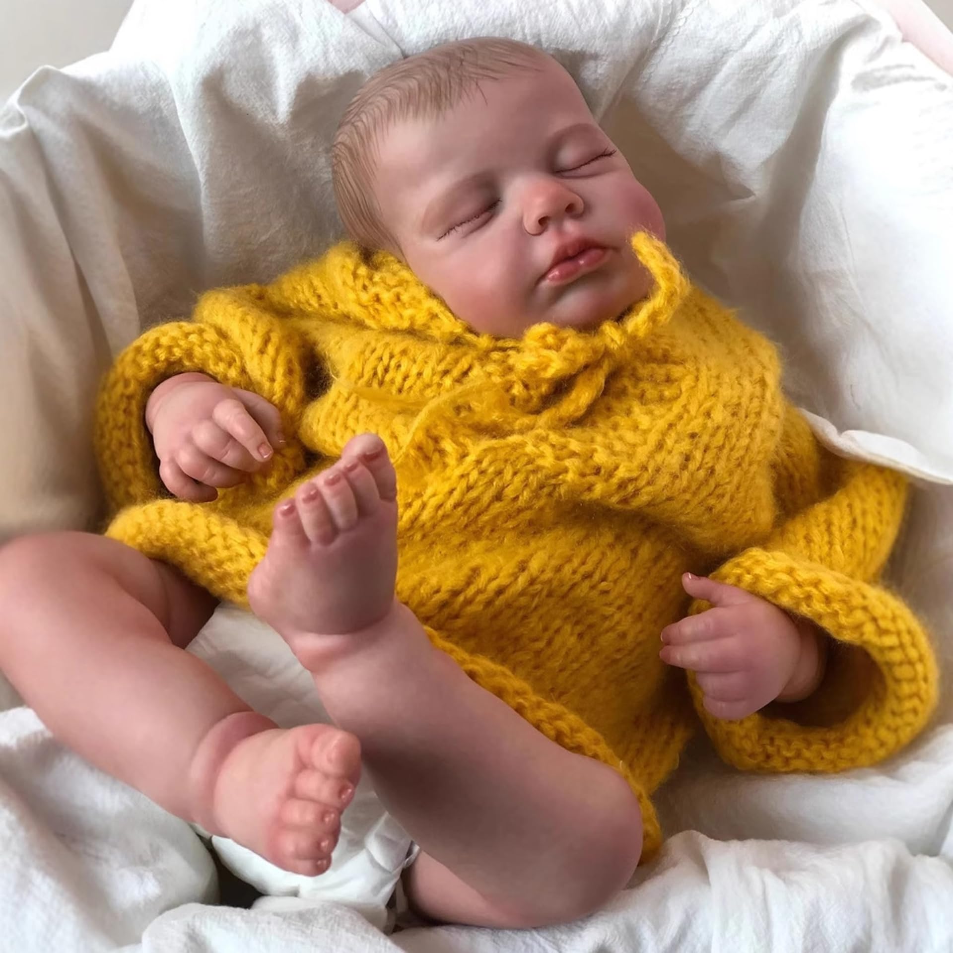 YIHANGG 49cm Bambola Bebe Reborn Realistica Maschio Bambole Reborn Che Sembrano Vere Occhi Chiusi Bambolotto Neonato Reborn Compleanno Natale Regalo