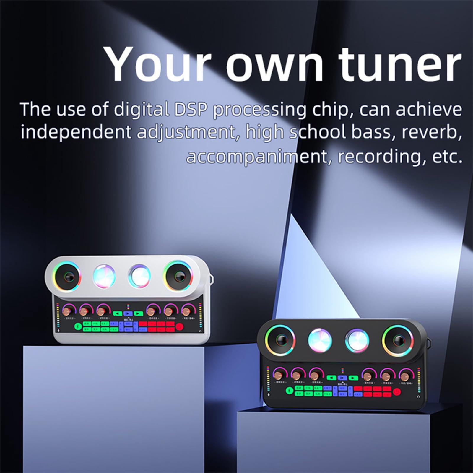 Bundle Microfono Podcast, Attrezzatura da Studio Musicale con Mixer Audio di Schede Audio Dal Vivo, Kit Podcast Home con Riduzione del Rumore DSP Luce Colorata per PC/telefono