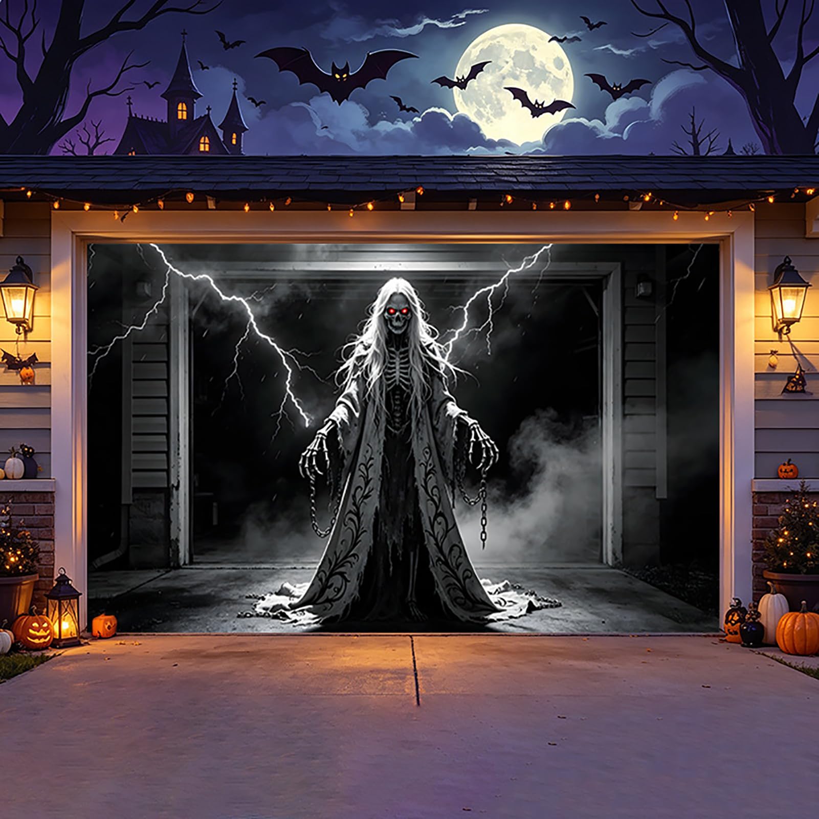 ZFFLYH Halloween Garage Door Decorations Banner Garage Door Backdrop Cover