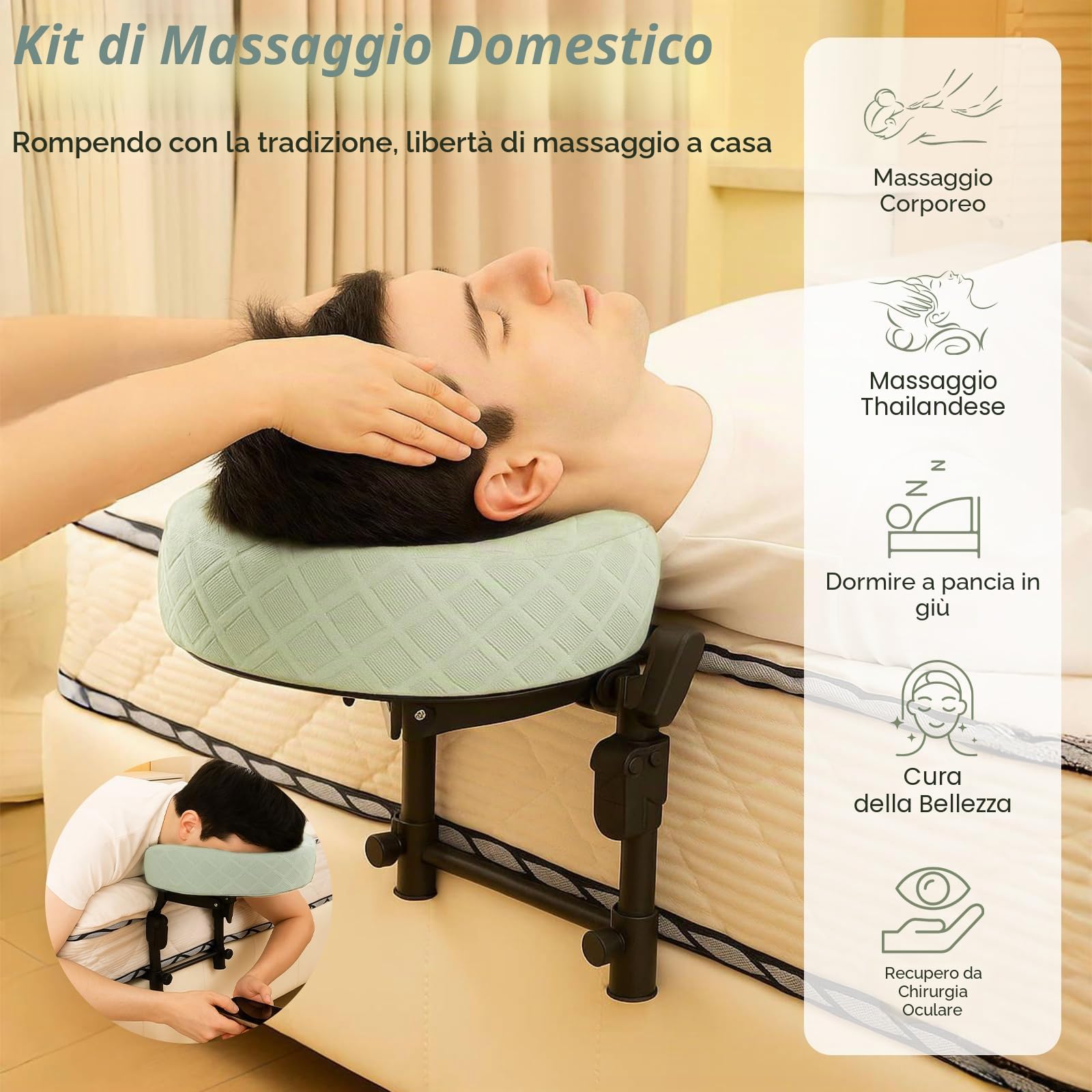 Poggiatesta da massaggio per letto, culla regolabile per massaggio viso a casa, kit portatile per lettino da massaggio per dormire, cuscino a faccia in giù dopo chirurgia oculare
