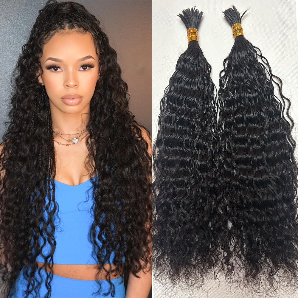 Pre-Divided Bulk Human Hair Wave Wave Braiding Hair for Boho Braids Double Drawn Curly Human Hair Bulk Extensions 18inch 50g for Black Women