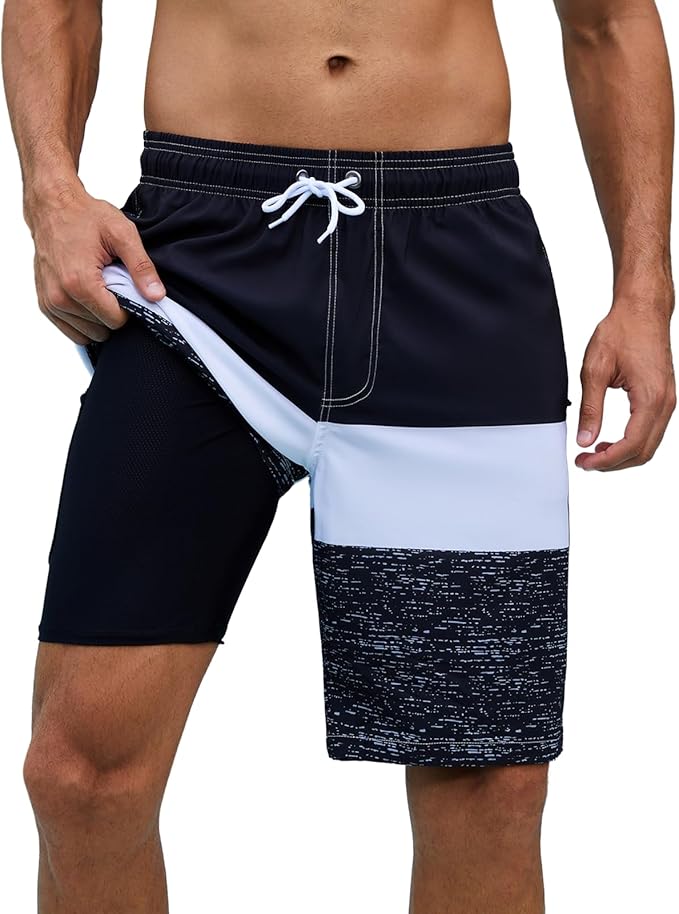 Arcweg Mens Swim Trunks with Compression Liner 9” Men Beach Board 2 in 1 Bathing Suit with Zipper Pockets, Quick Dry