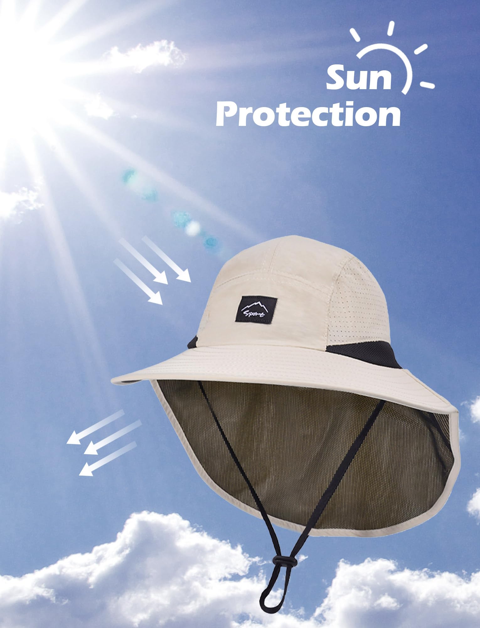 Happy Cherry Chapeau de Cou Protection Enfants Large Bord Chapeau de Soleil pour Garçon Fille Anti-UV Casquette Réglable