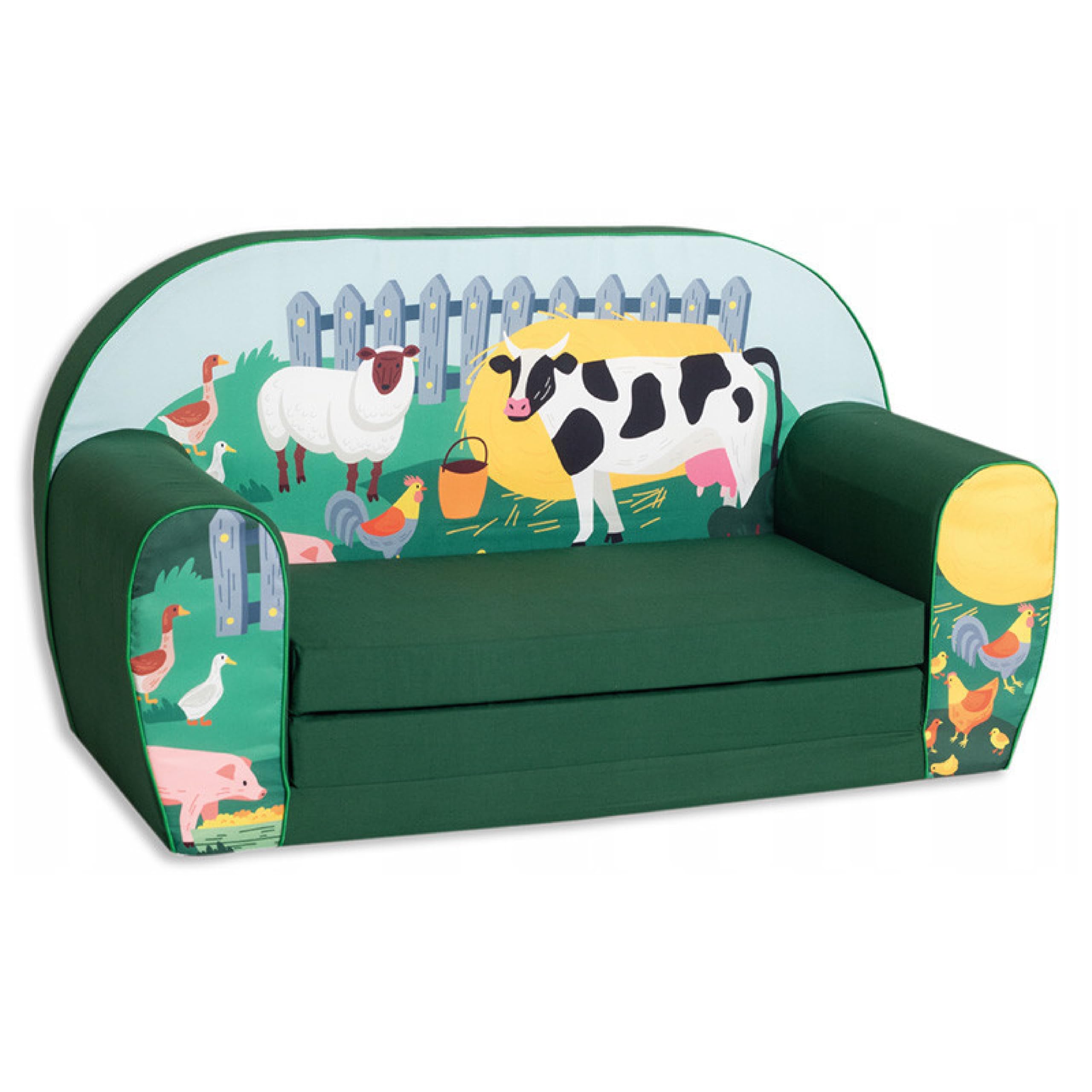 Palmitessa Divano Per Bambini 2 Posti Divanetto Per Bambini Perfetto per giocare e dormire - Con materasso, cuscino e pouf sfoderabili 50x80x31cm (Fattoria)