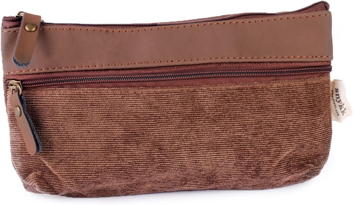 Snykk Natural Pencil case Bag Pouch Stationary Brown Corduroy Vegan Simple Design