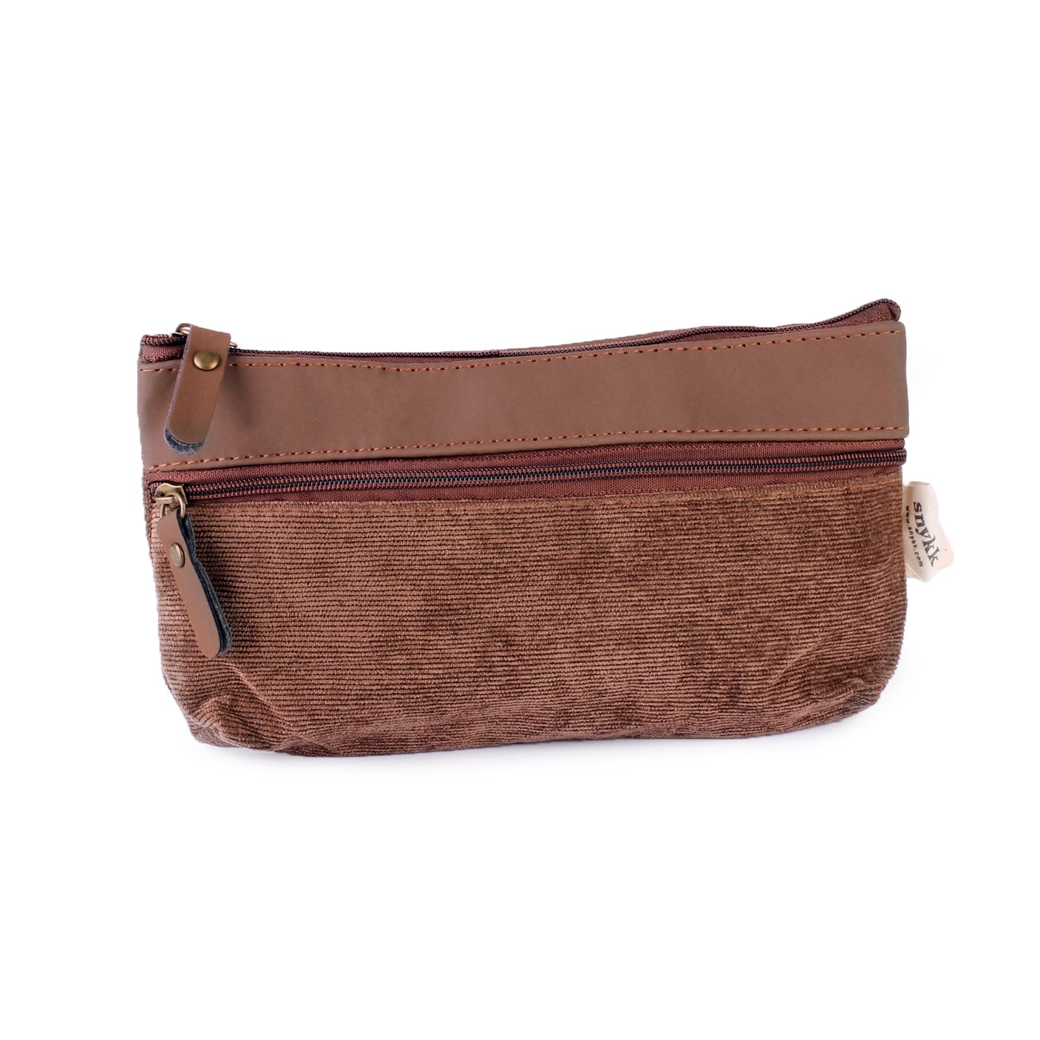 Snykk Natural Pencil case Bag Pouch Stationary Brown Corduroy Vegan Simple Design