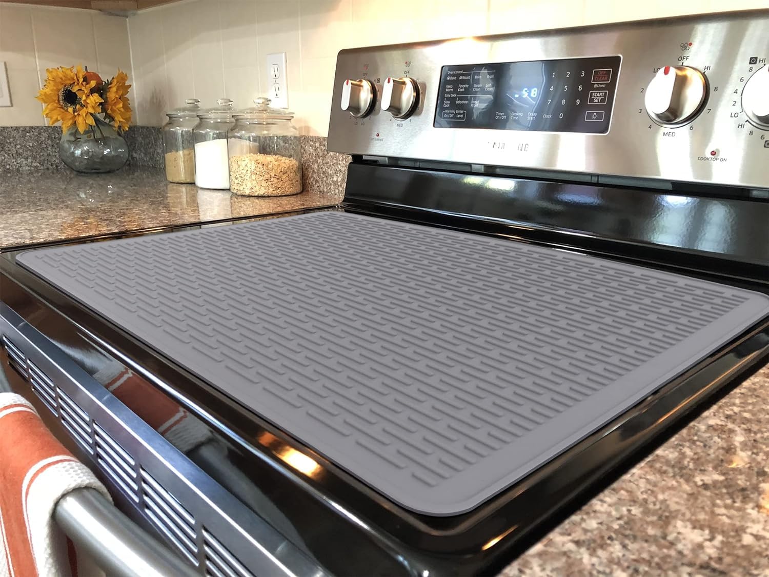 Silicone Electric Stove Cover Mat - 30 x 21 Gray Ceramic Stove top Cover, Glass Cooktop Cover, Flat RV Range Stovetop Protector, Extra Large Silicone Dish Drying Mats for Kitchen