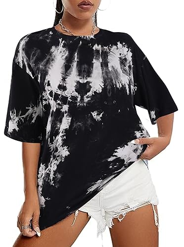 Remidoo Women's Casual Short Sleeve Graphic Oversized T Shirt Loose Letter Print Tee Top Blouse - Medium - Black White-b