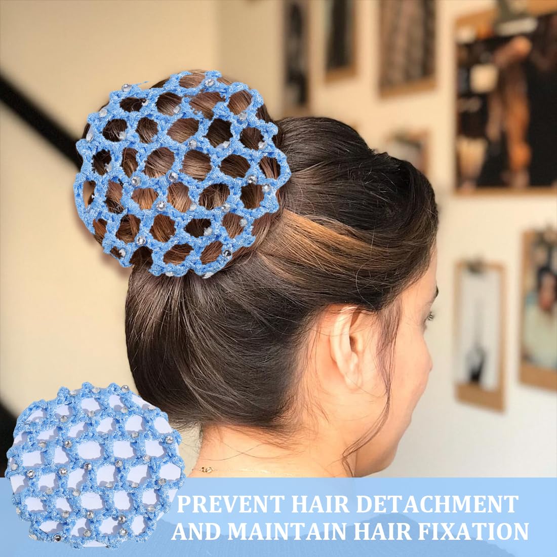 4 Retine Per Capelli Con Elastico - Per Chignon, Ballerine, Infermiere, Con Decorazioni A Fiori/Strass - Foto 7