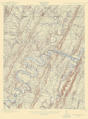 Posterazzi PDXMDPA0001SMALL - Póster de Paw Maryland West Virginia Pennsylvania Quad USGS, 18 x 24 pulgadas, multicolor