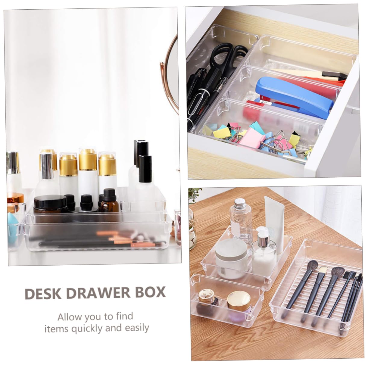 Gadpiparty Organisateur de Tiroir Ensemble de Rangement Multi-usage Antichute en Plastique Transparent Design Simple pour Bureau et Salle de Bain Maison