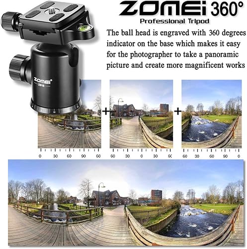 Miniatura 7 de Trípode monopié portátil de aluminio profesional ZOMEi Z818, de 65 pulgadas, con cabezal esférico de 360 grados, placa de liberación rápida de 14 de