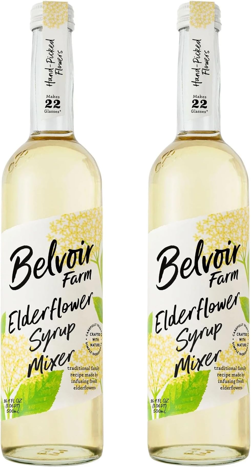 Elderflower Syrup Mixer | Hand-Picked Flowers | Makes Up To 22 Glasses | Traditional Family Recipe | 500ml (16.9 fl oz) each [Pack of 2]