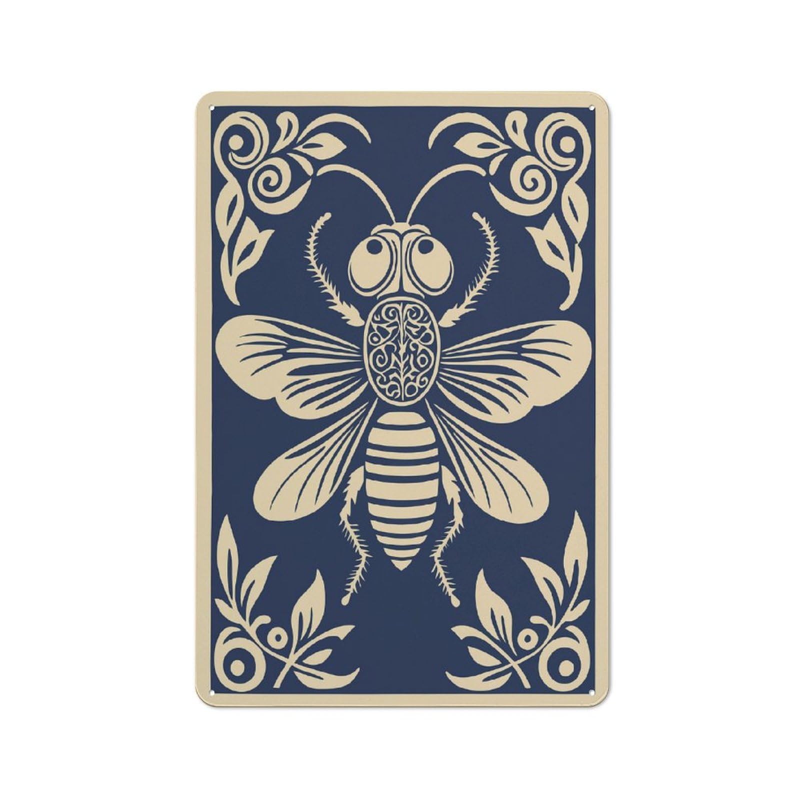 Junmoney Style-18 Stylized Bee Illustration Vintage Tin Sign 30X20cm For Garage Or Workshop, Suited To Garage Decor Fans, For Retro Home Interiors