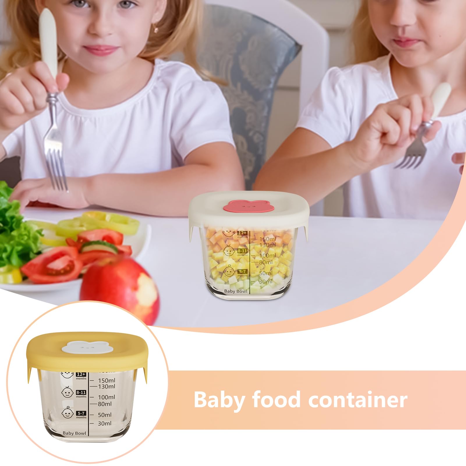 Baby Food Container, 230ml Glass Jar, Leakproof Lid Design, Microwave Safe, Temperature for -20 to 400°c Measurement Scale, Ideal for Dining, Packing, Feeding, Baby Meals