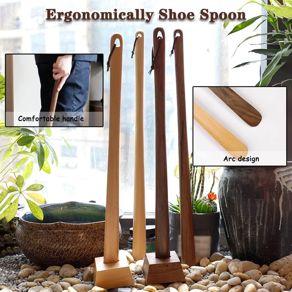 Calzador largo de madera de haya de estilo japonés para hombres y mujeres, calzador duradero extra largo con base estable, palo auxiliar de zapatos para un uso sin esfuerzo, necesita doblarse