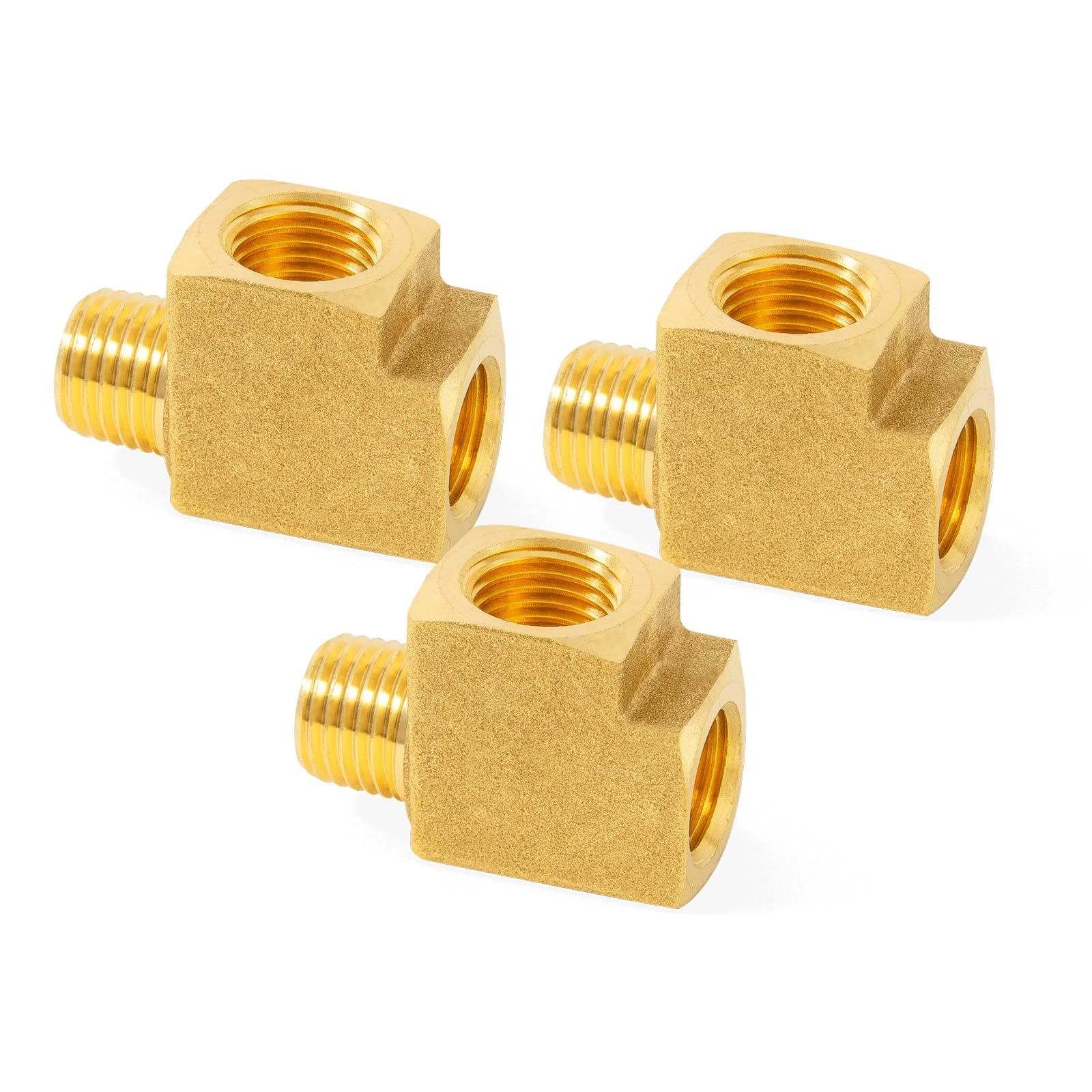 ChillWaves Brass Pipe Fitting, Barstock Male Run Tee 1/4" NPT Female x 1/4" NPT Female x 1/4" NPT Male Thread Adapter(3-PACK)