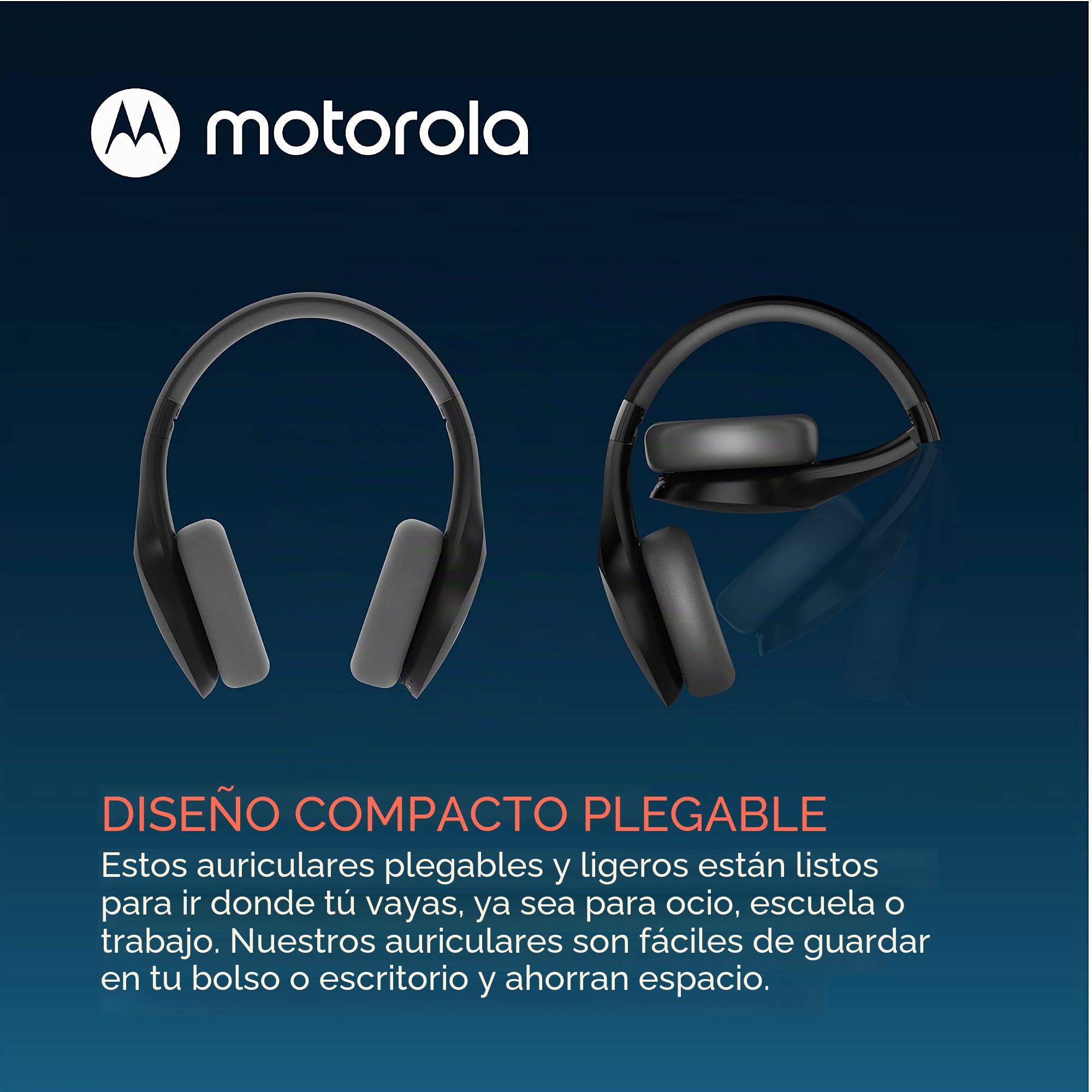 Motorola Sound MOTO XT500 / Escape - Auriculares Bluetooth 15hrs. - Tecnología multipunto - Plegable - Compatible con Siri y Google Assistant - Negro