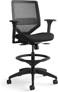 HON Solve Ergonomic Stool, Office Chair with Footring, ReActiv Back, Black