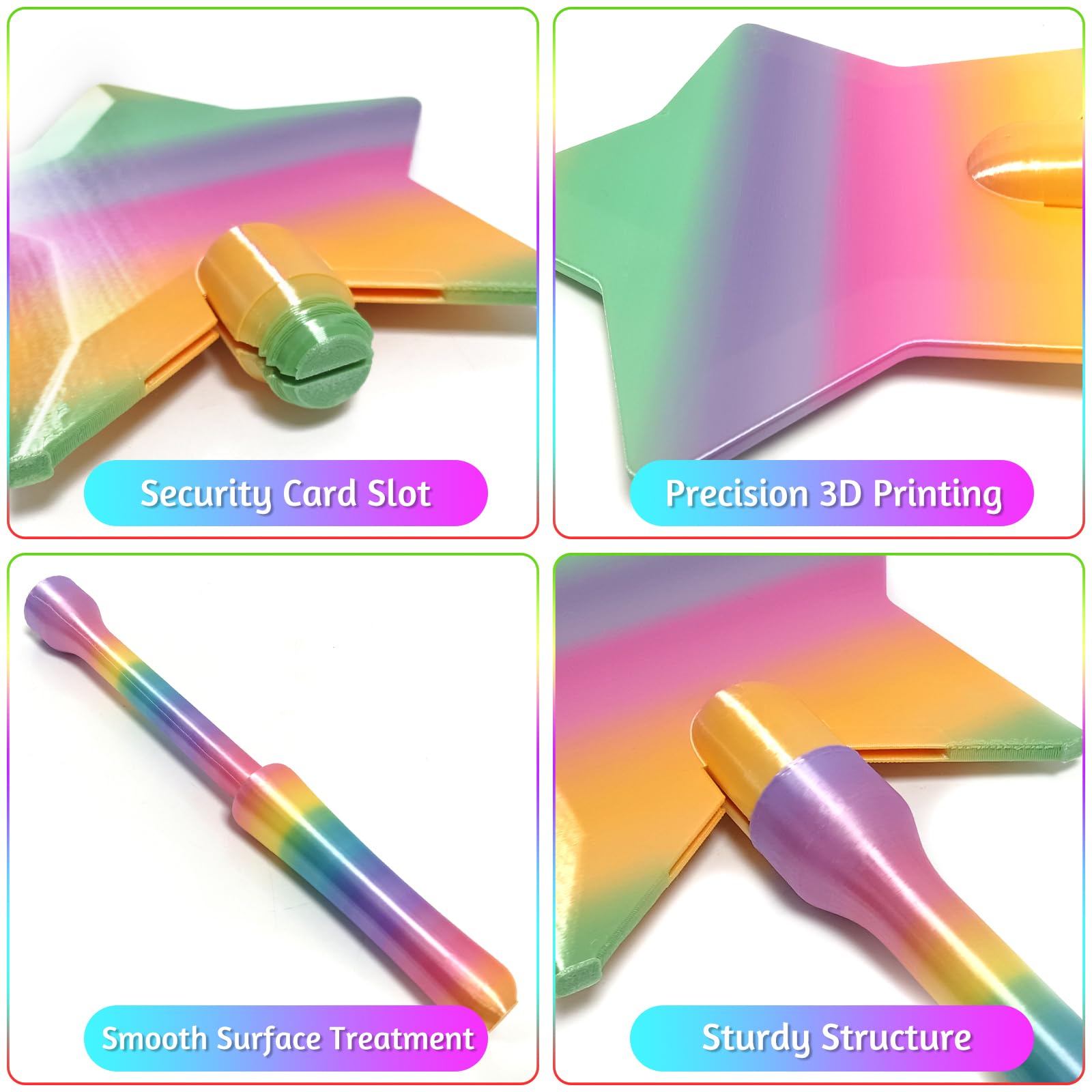 TOGETDREAM Magiczna różdżka z nadrukiem 3D, gwiazda różdżka magiczna różdżka karty kredytowej, różdżka z uchwytem na kartę kredytową, dotknij, aby zapłacić za dzieci, nastolatki i dorosłych (tęcza)