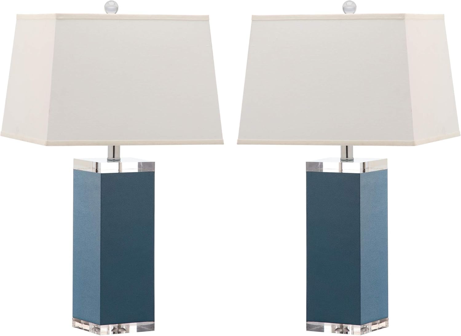 SAFAVIEH Lighting Collection Modern Deco Blue Faux Leather 26-inch Bedroom Living Room Home Office Desk Nightstand Table Lamp Set of 2 (LED Bulbs Included)