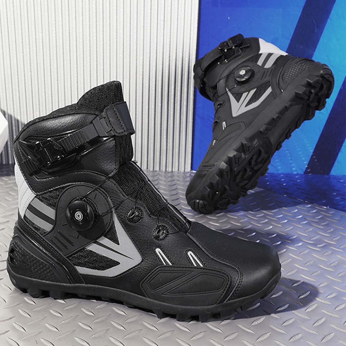 Stivali da Moto Racing Uomo Scarpe Moto Rinforzate Traspirante, Stivaletti Protettivi da Motociclista, Supporto alla Caviglia, Suola Antiscivolo, Impugnatura del Cambio