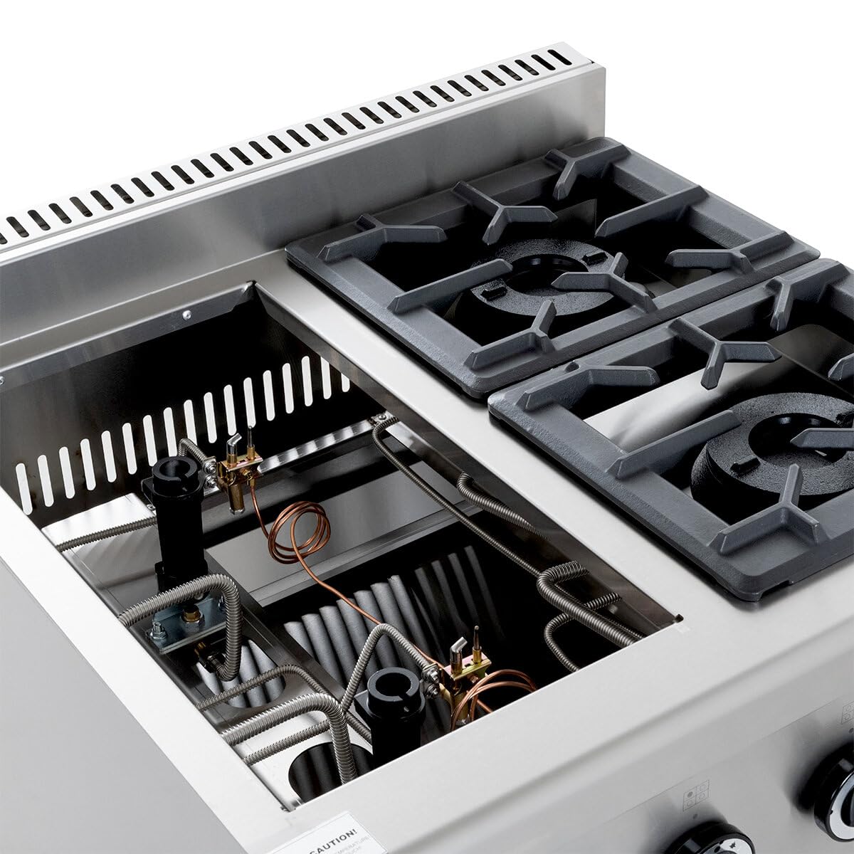 GastroHero Cuisinière à gaz 4 brûleurs 28,8 kW en acier inoxydable sur pied ouvert sous montage ECO série professionnelle cuisinière à gaz gastronomie