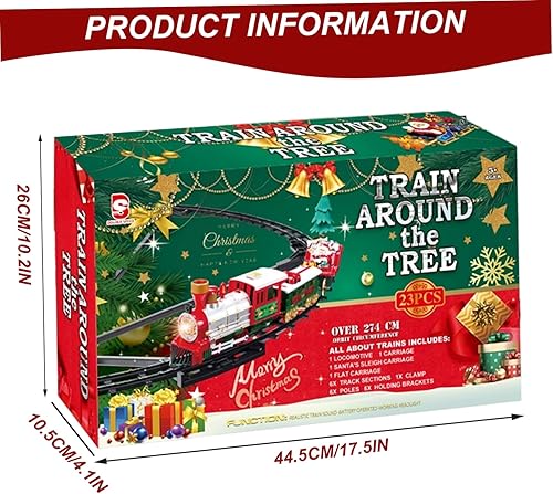 Miniatura 5 de Juego de tren de árbol de Navidad con luz y sonido colgante de tren de Navidad con locomotora, carro, trineo y pistas para regalos para niños.